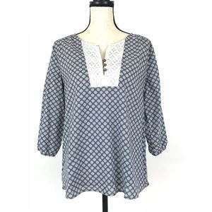 JODIFL Crochet Lace Damask Print Boho High Low Top